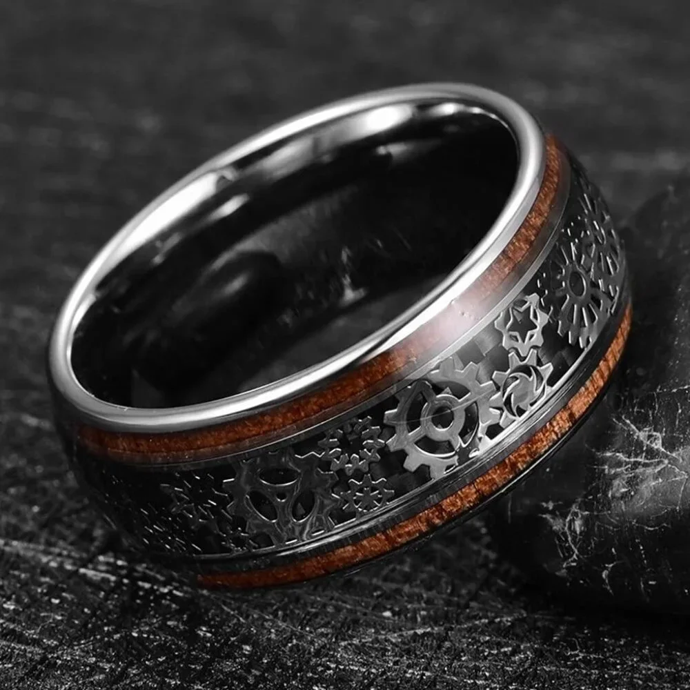 Wedding Band High Quality Men Ring Gear Wheel Wooden Formal Stylish Quality Ring